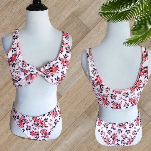 PINK PRINT FAUX TIE TWO PIECE SWIMSUIT - Picture 1 of 1